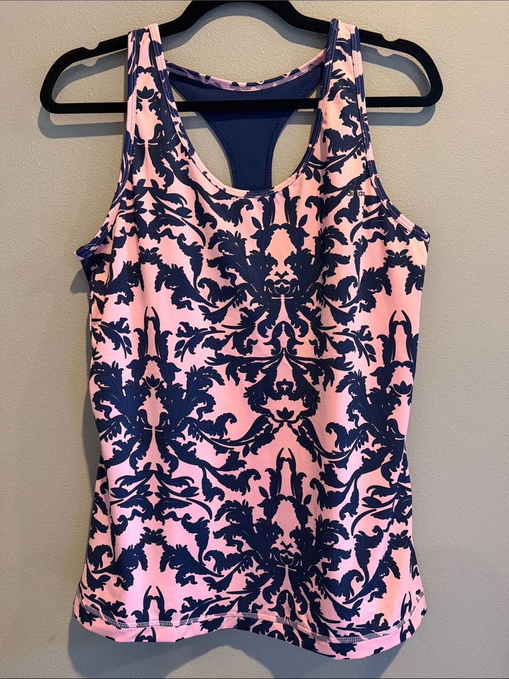 adidas Pink and Navy Damask Racerback Tank